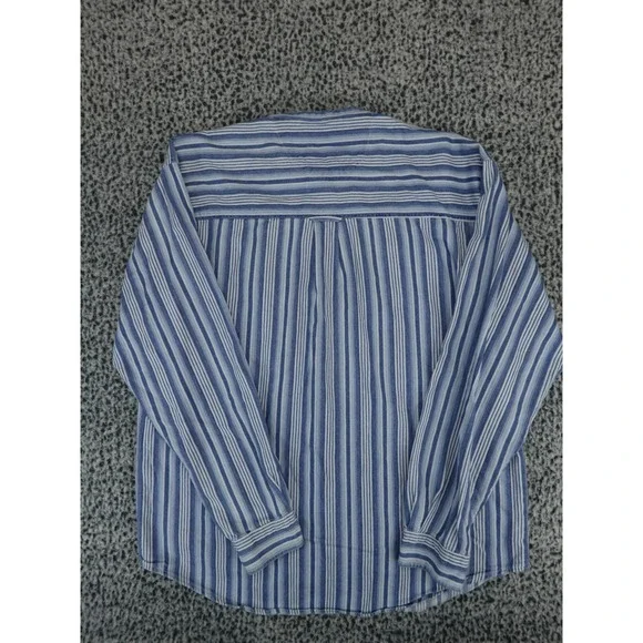 Coliseum Mens XL Blue White Striped Band Collar Long Sleeve Cotton Button Shirt